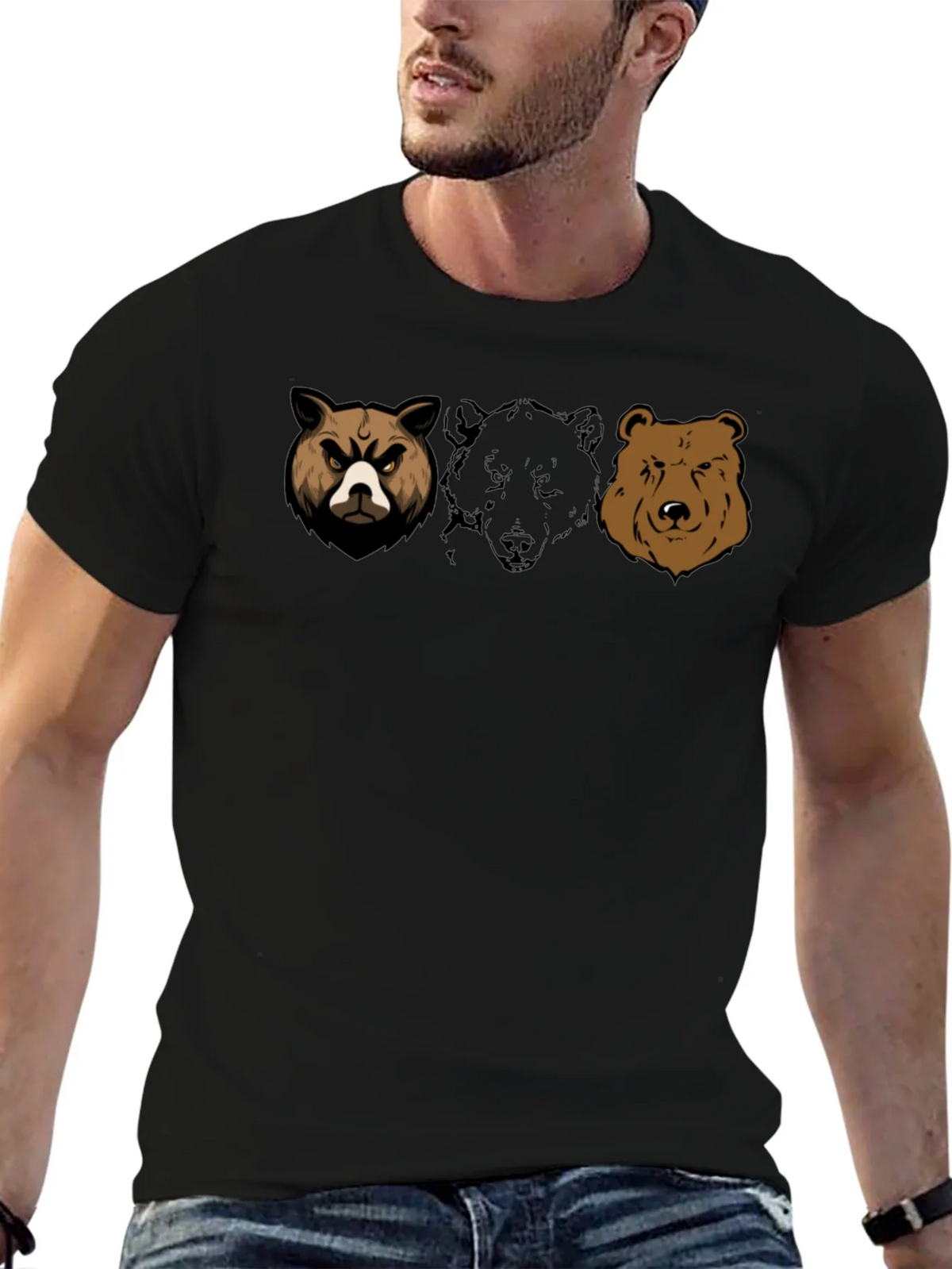 Bear Trio Graphic T-Shirt - Black Cotton Tee product image 6