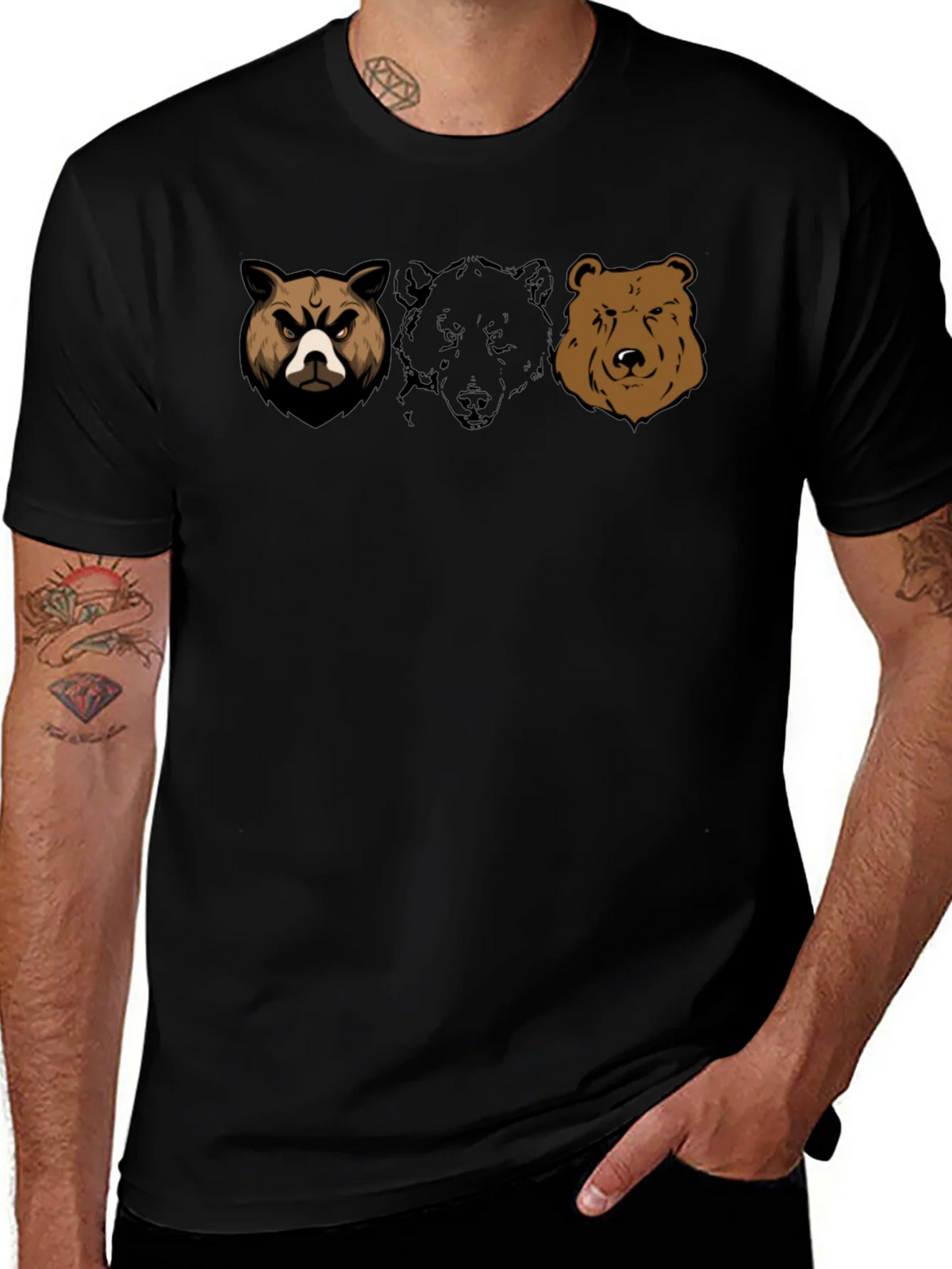 Bear Trio Graphic T-Shirt - Black Cotton Tee product image 1