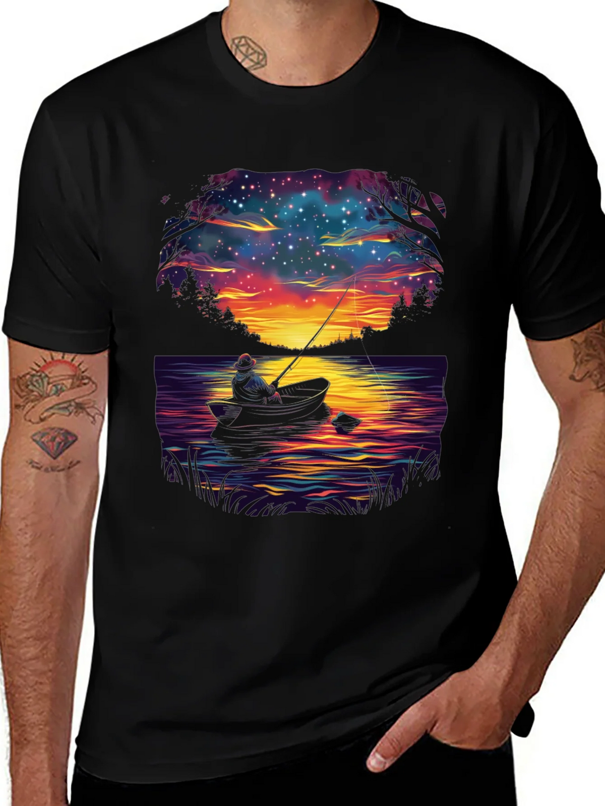 Fisherman Night Sky Graphic T-Shirt product image 1