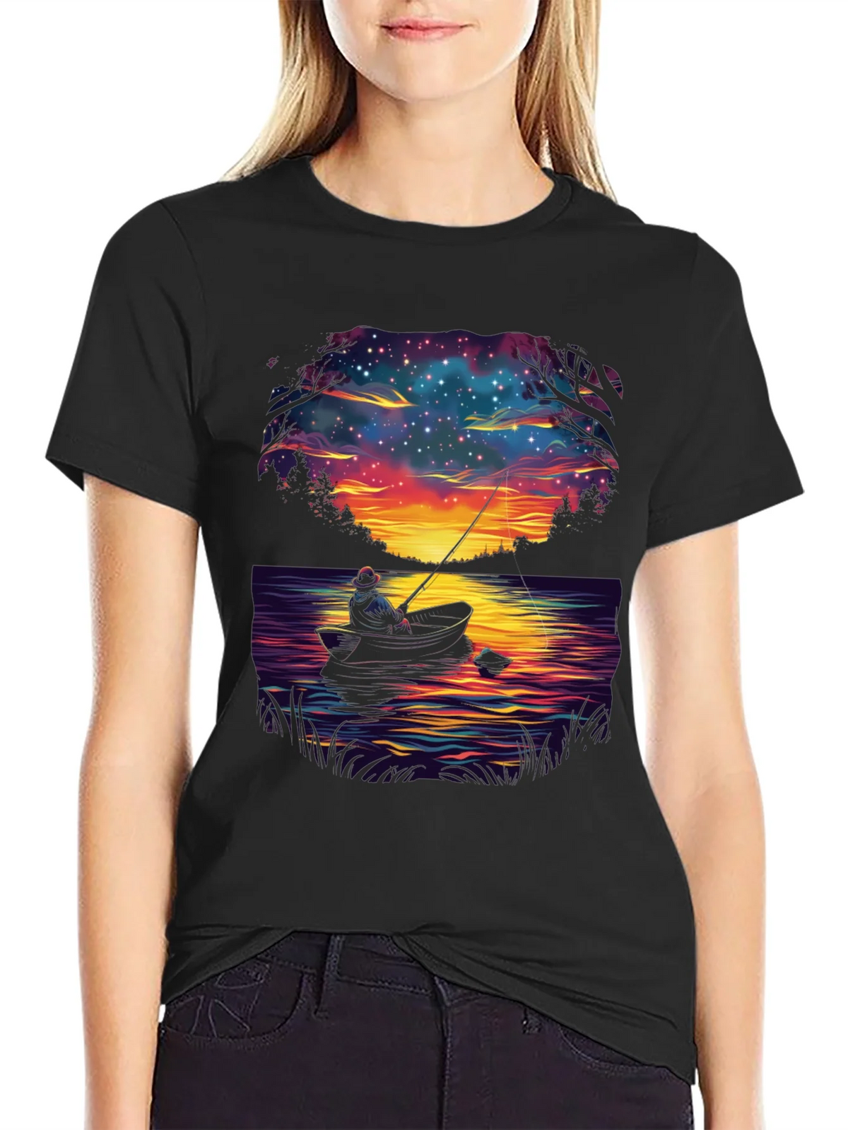 Fisherman Night Sky Graphic T-Shirt product image 2
