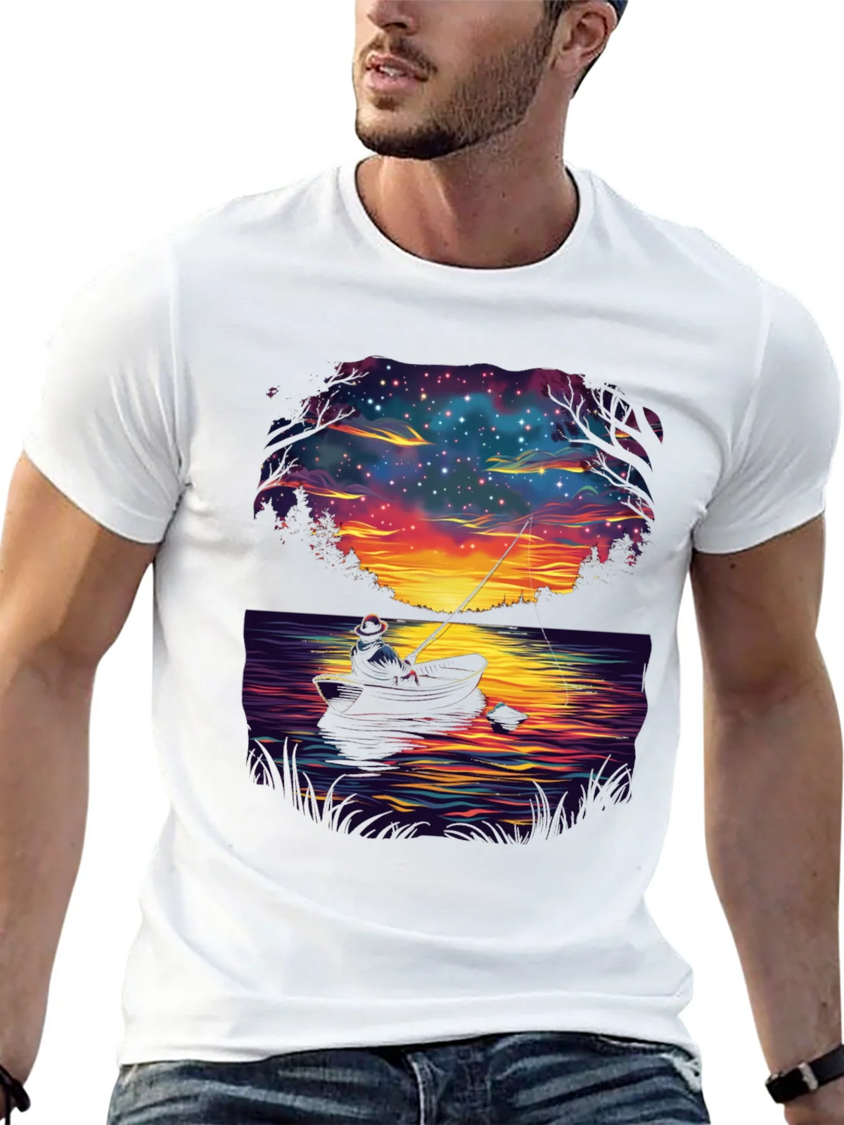 Fisherman Night Sky Graphic T-Shirt product image 6