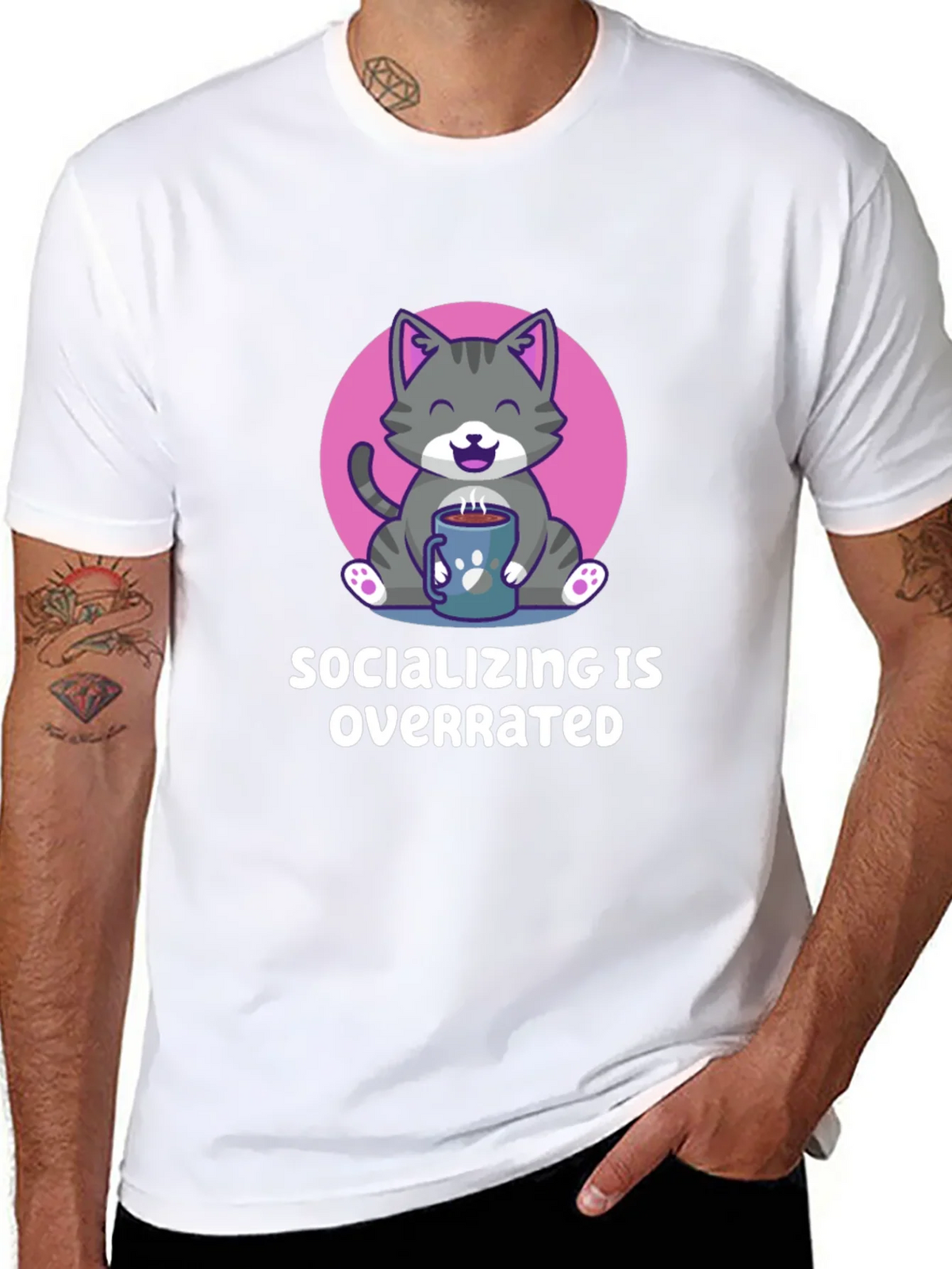 Socializing Is Overrated Cat T-Shirt product image 3