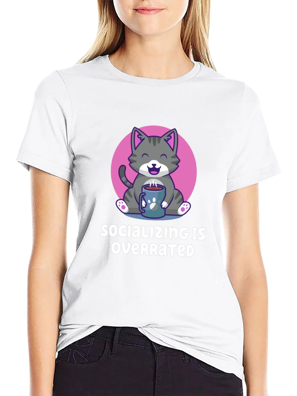 Socializing Is Overrated Cat T-Shirt product image 4