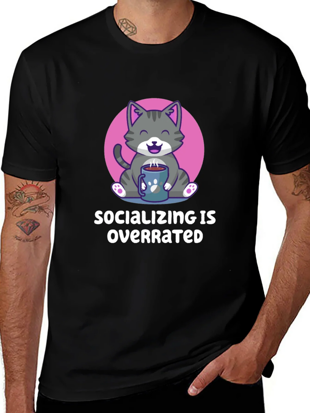 Socializing Is Overrated Cat T-Shirt product image 1