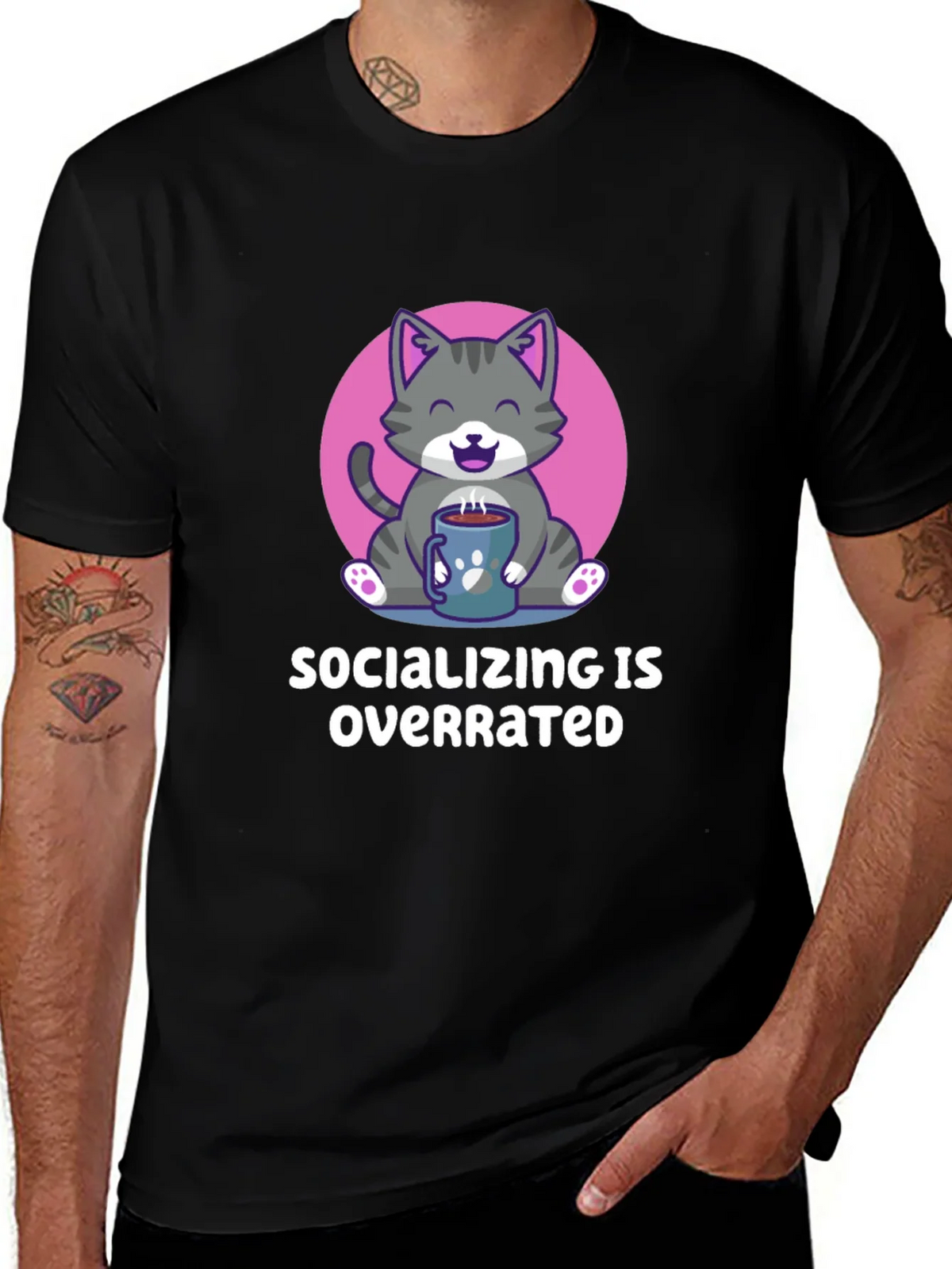 Socializing Is Overrated Cat T-Shirt product image 1