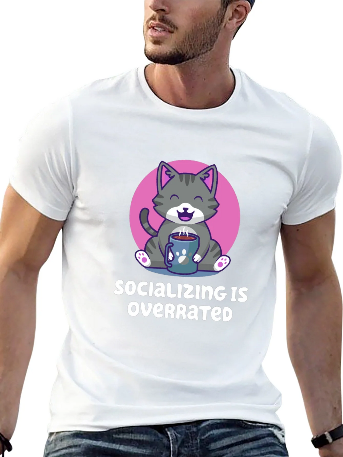 Socializing Is Overrated Cat T-Shirt product image 7
