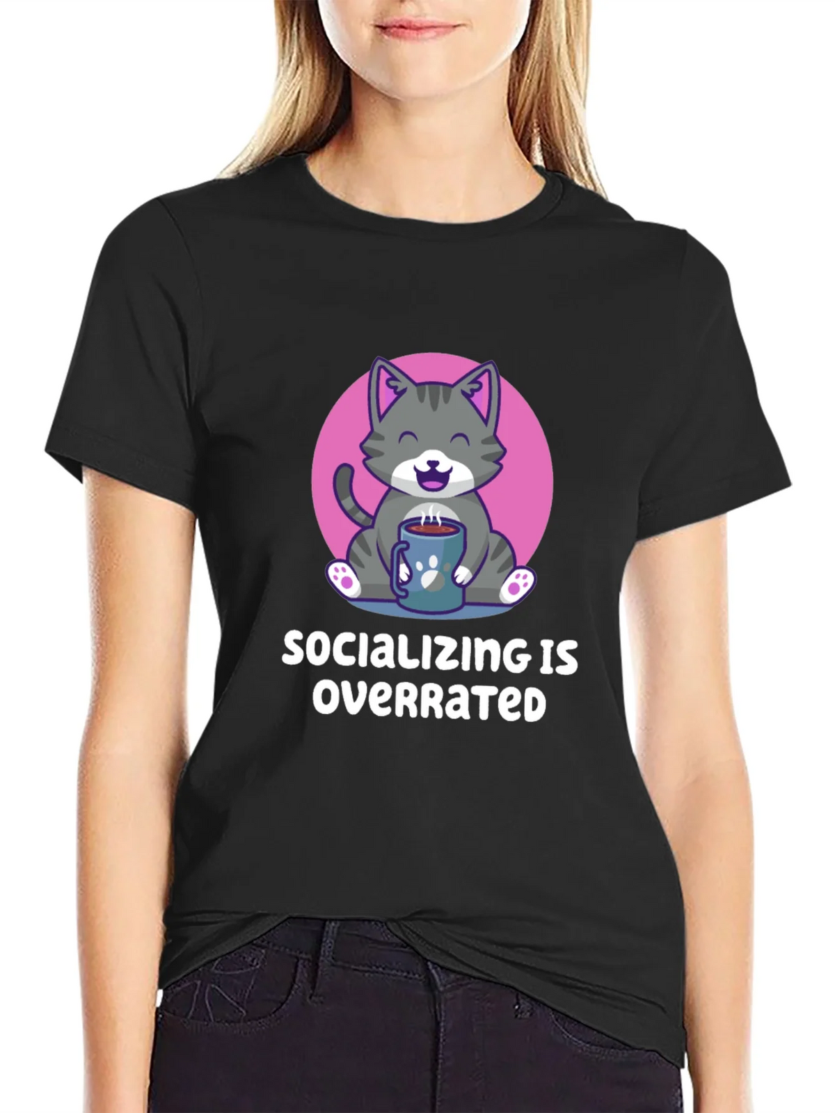 Socializing Is Overrated Cat T-Shirt product image 2