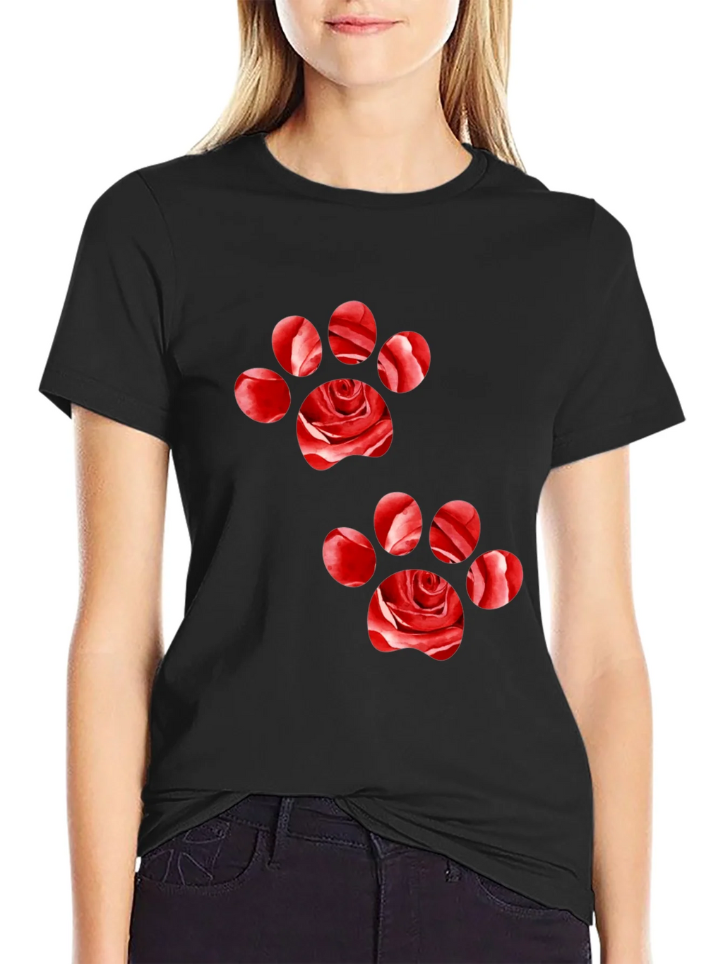 Rose Paw Print Black T-Shirt product image 1