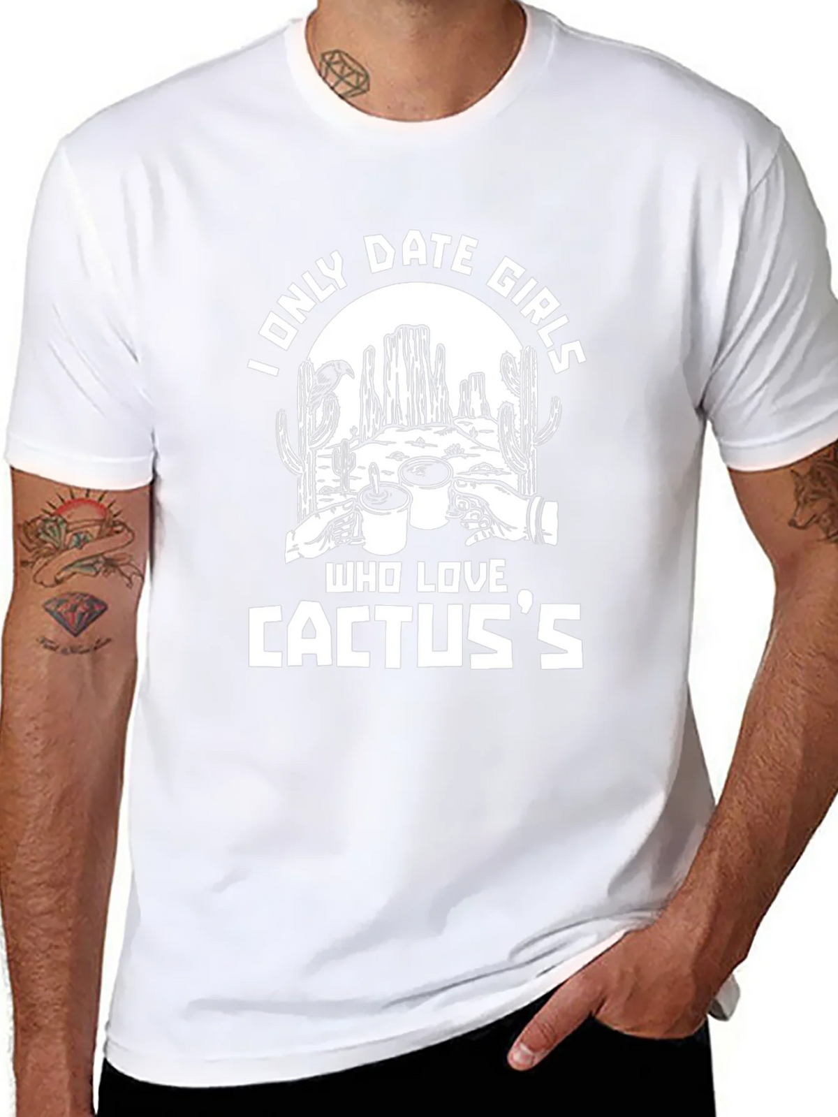 I Only Date Girls Who Love Cactuss Funny Graphic Tee product image 7