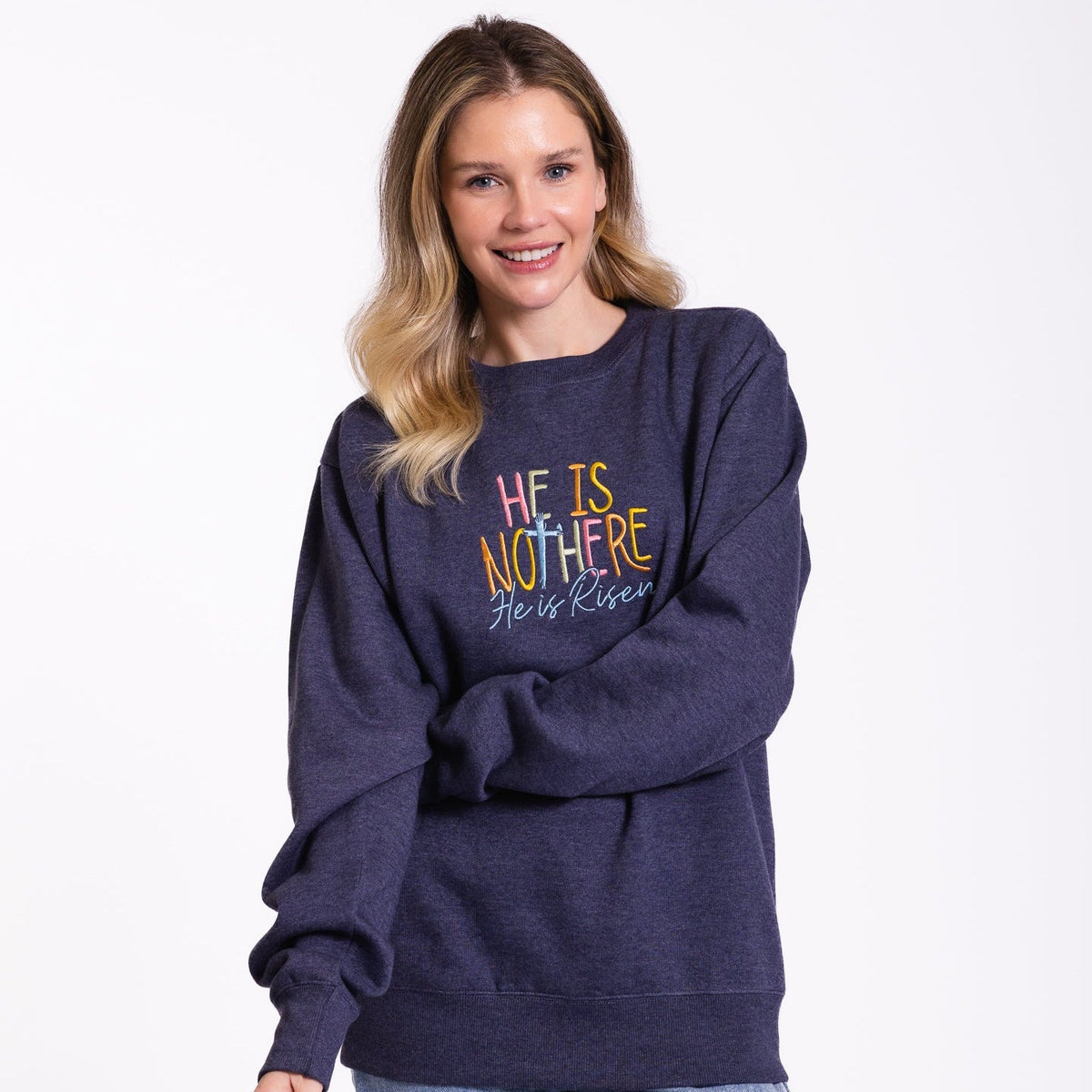 Embroidered He is Not Here Sweatshirt product image 2