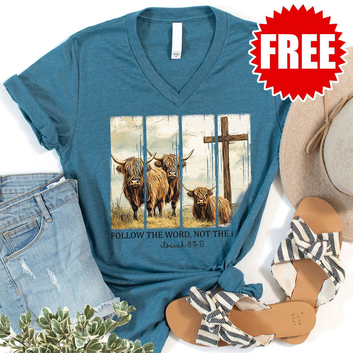Follow the Word not the Herd V-Neck - Heather Deep Teal - 0