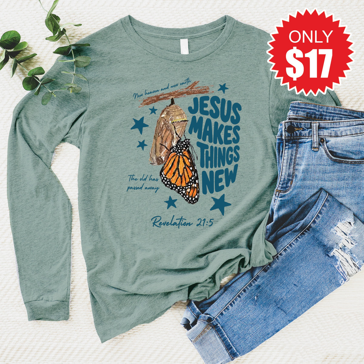 Jesus Makes Things New Long Sleeve - Heather Sage - 17 product image 1