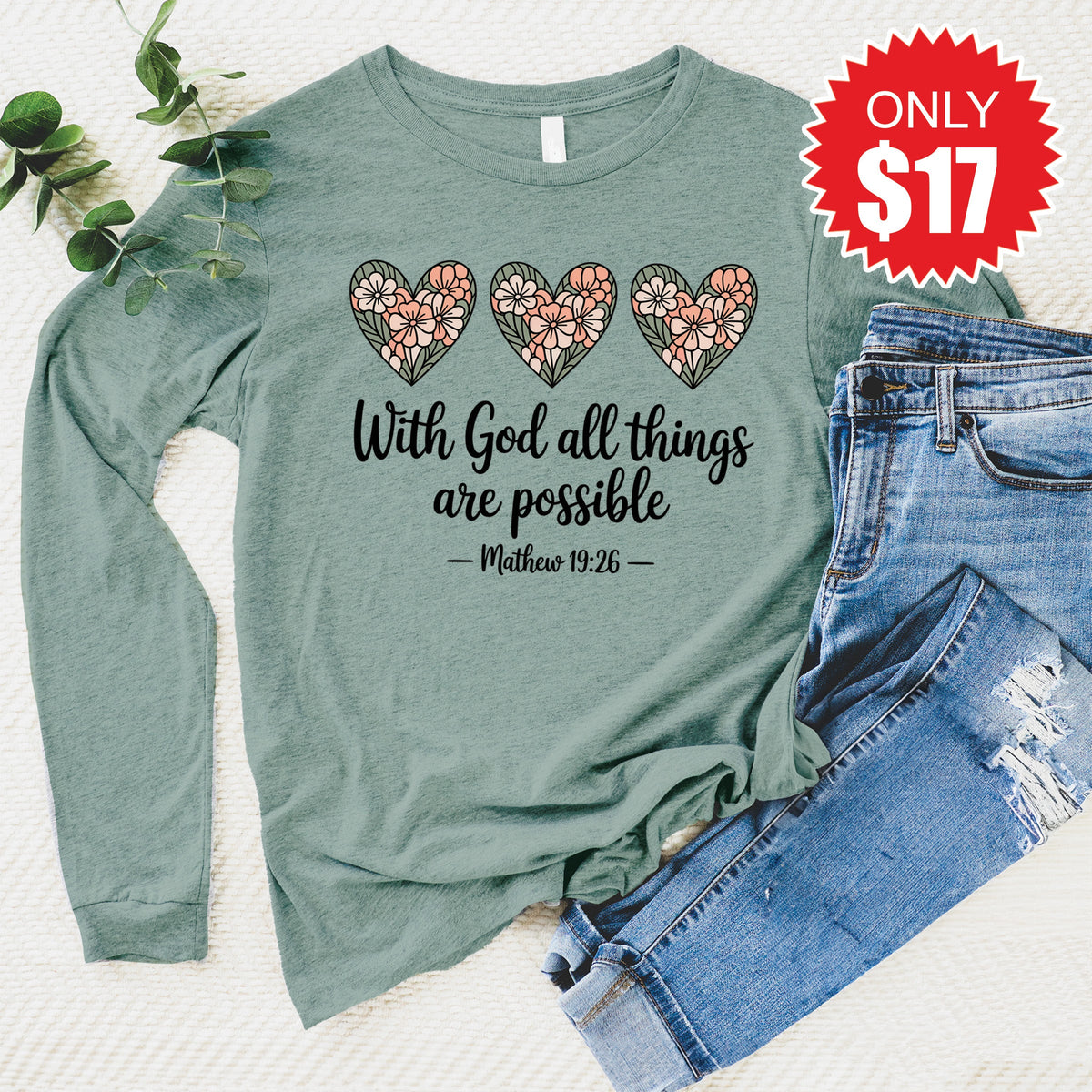 All Things Are Possible Long Sleeve - Heather Sage - 17 product image 1