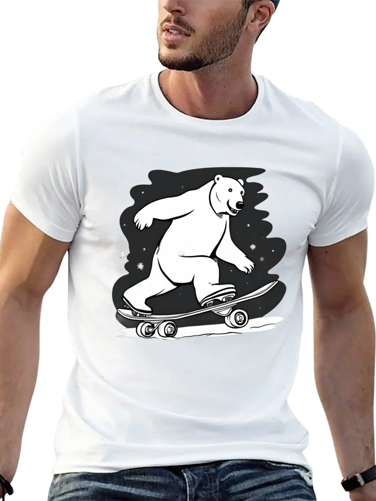 Cool Polar Bear Skateboard Graphic Tee product image 12
