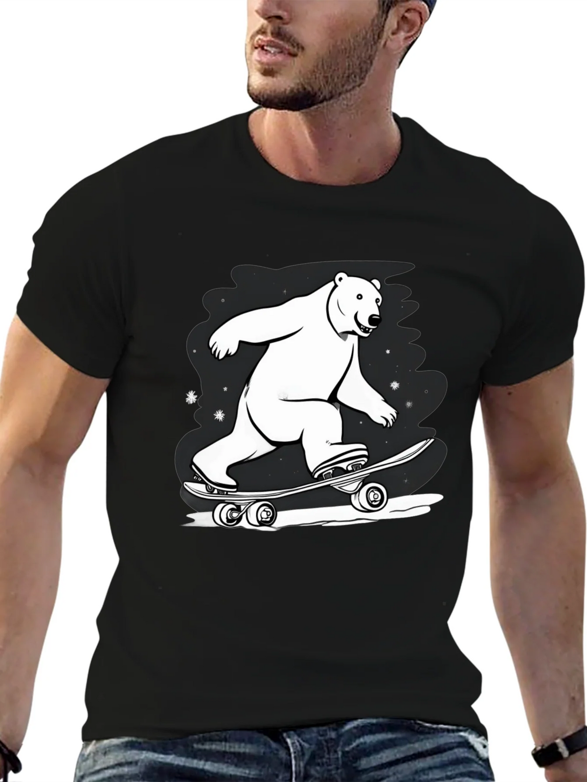 Cool Polar Bear Skateboard Graphic Tee product image 6
