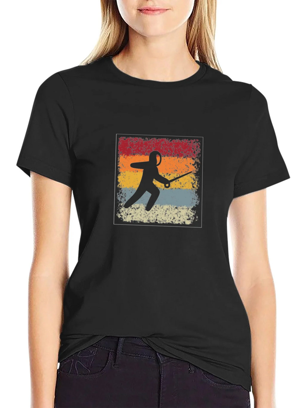 Retro Fencing Silhouette Graphic T-Shirt product image 2