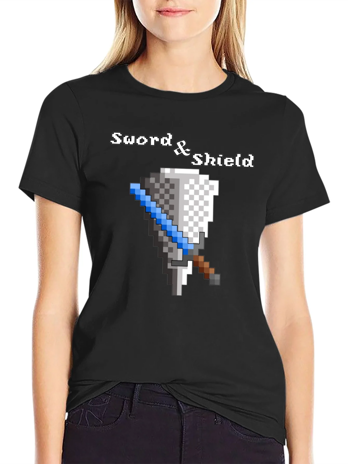 Sword & Shield Pixel Art T-Shirt - Retro Gaming Tee product image 1