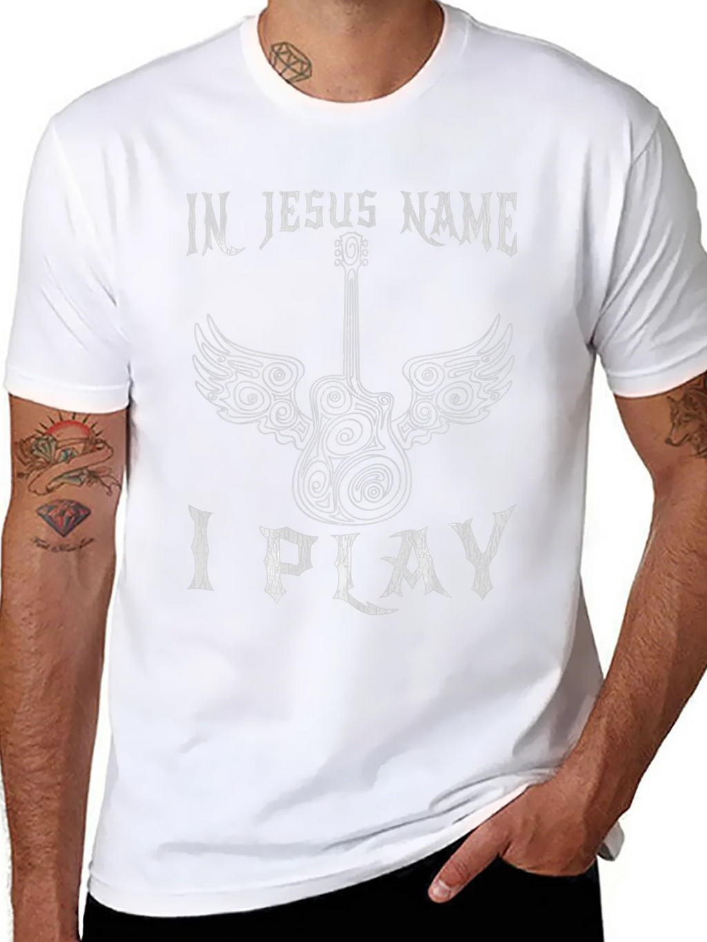 In Jesus Name I Play Guitar T-Shirt product image 3