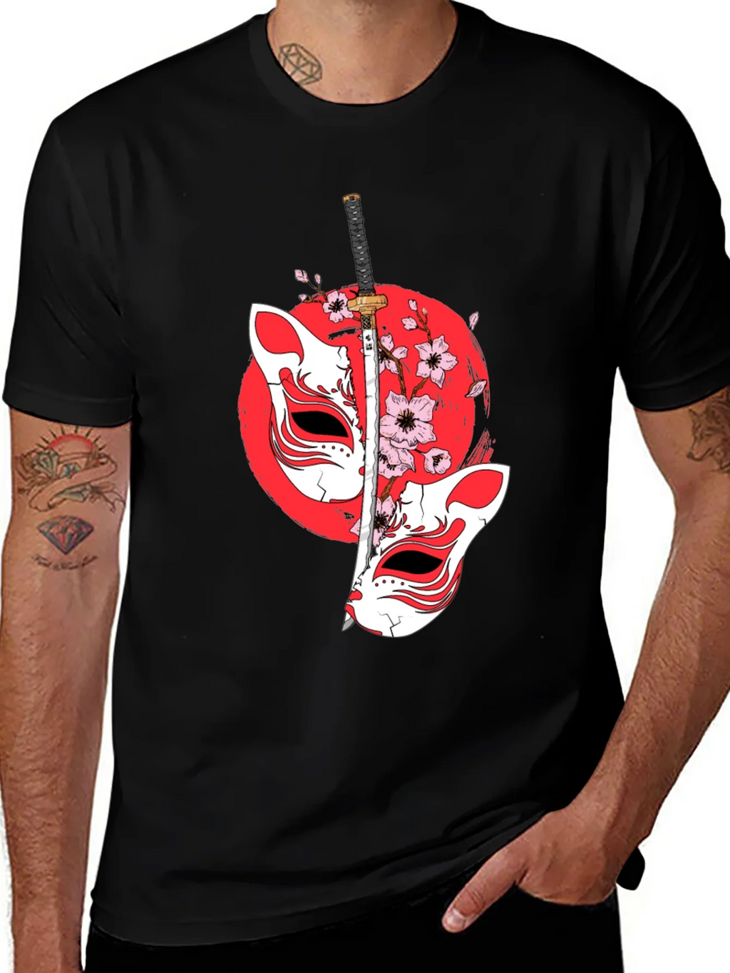 Japanese Fox Mask Katana T-Shirt - Unique Design product image 1