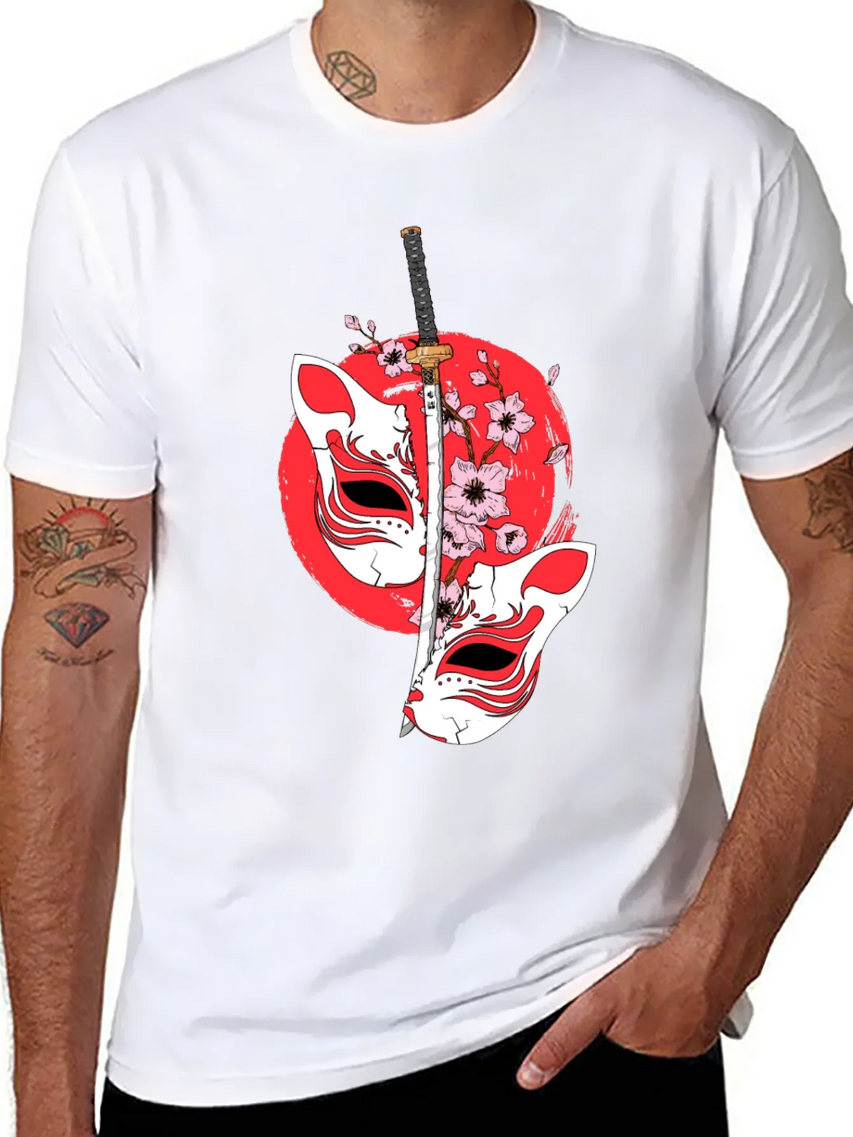 Japanese Fox Mask Katana T-Shirt - Unique Design product image 7
