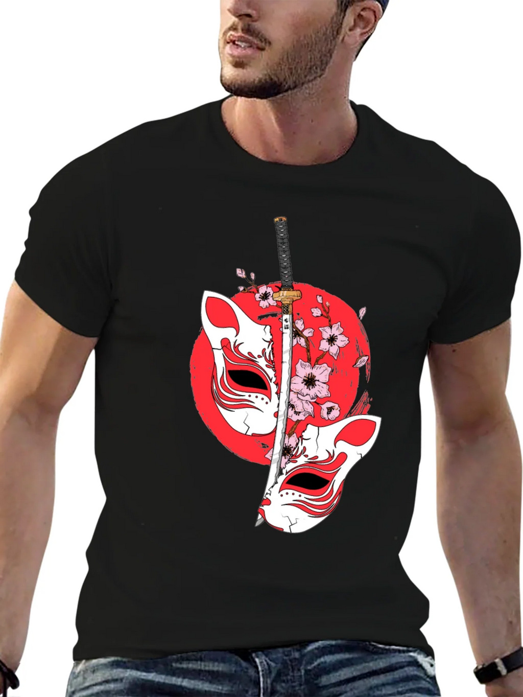 Japanese Fox Mask Katana T-Shirt - Unique Design product image 6