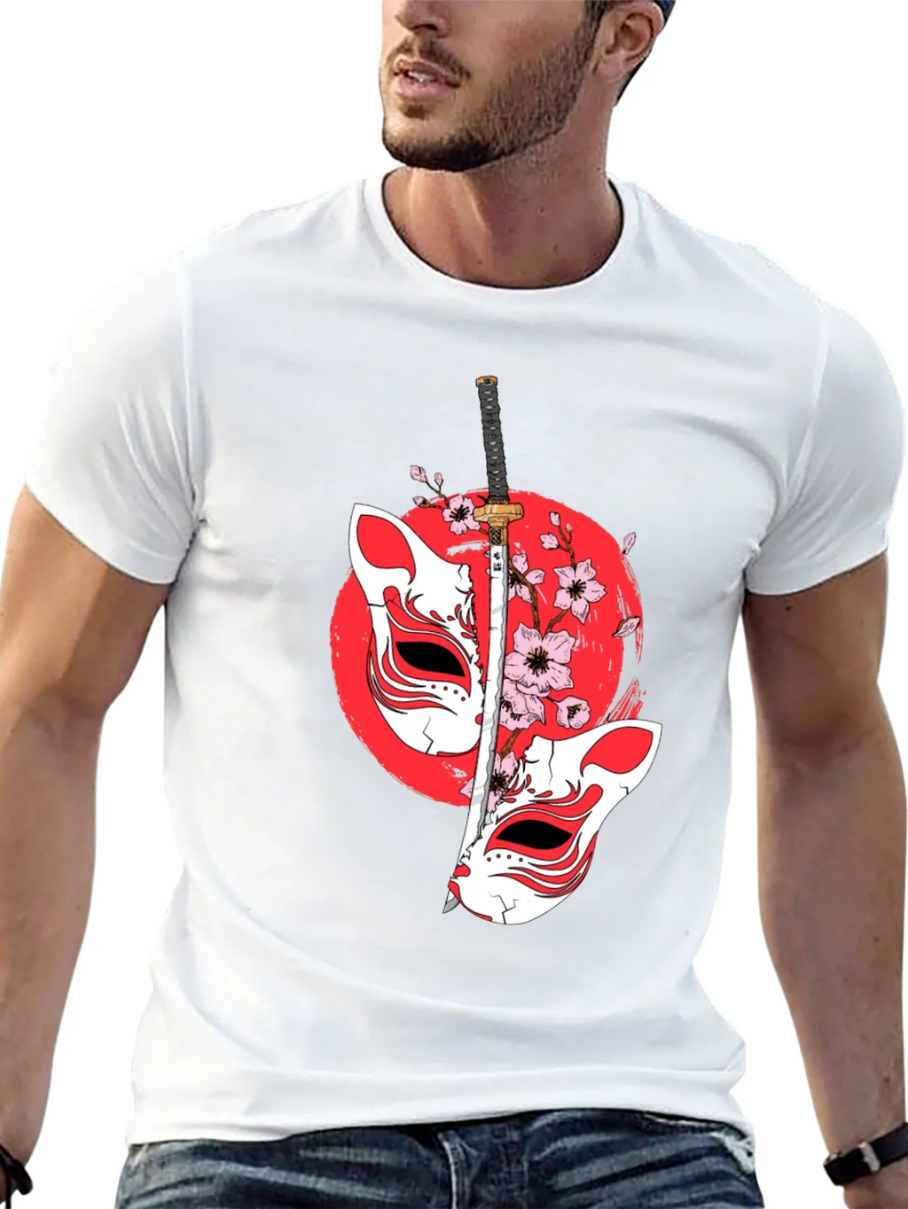 Japanese Fox Mask Katana T-Shirt - Unique Design product image 12