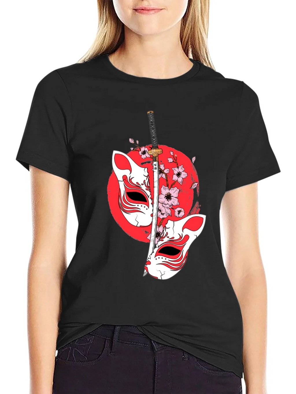Japanese Fox Mask Katana T-Shirt - Unique Design product image 2