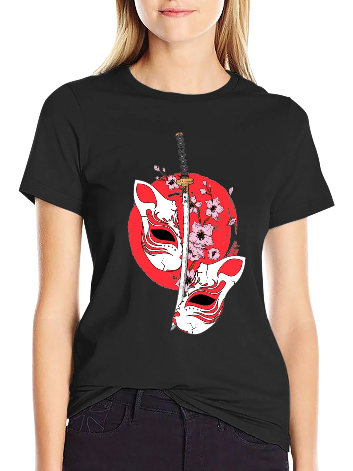 Japanese Fox Mask Katana T-Shirt - Unique Design product image 2