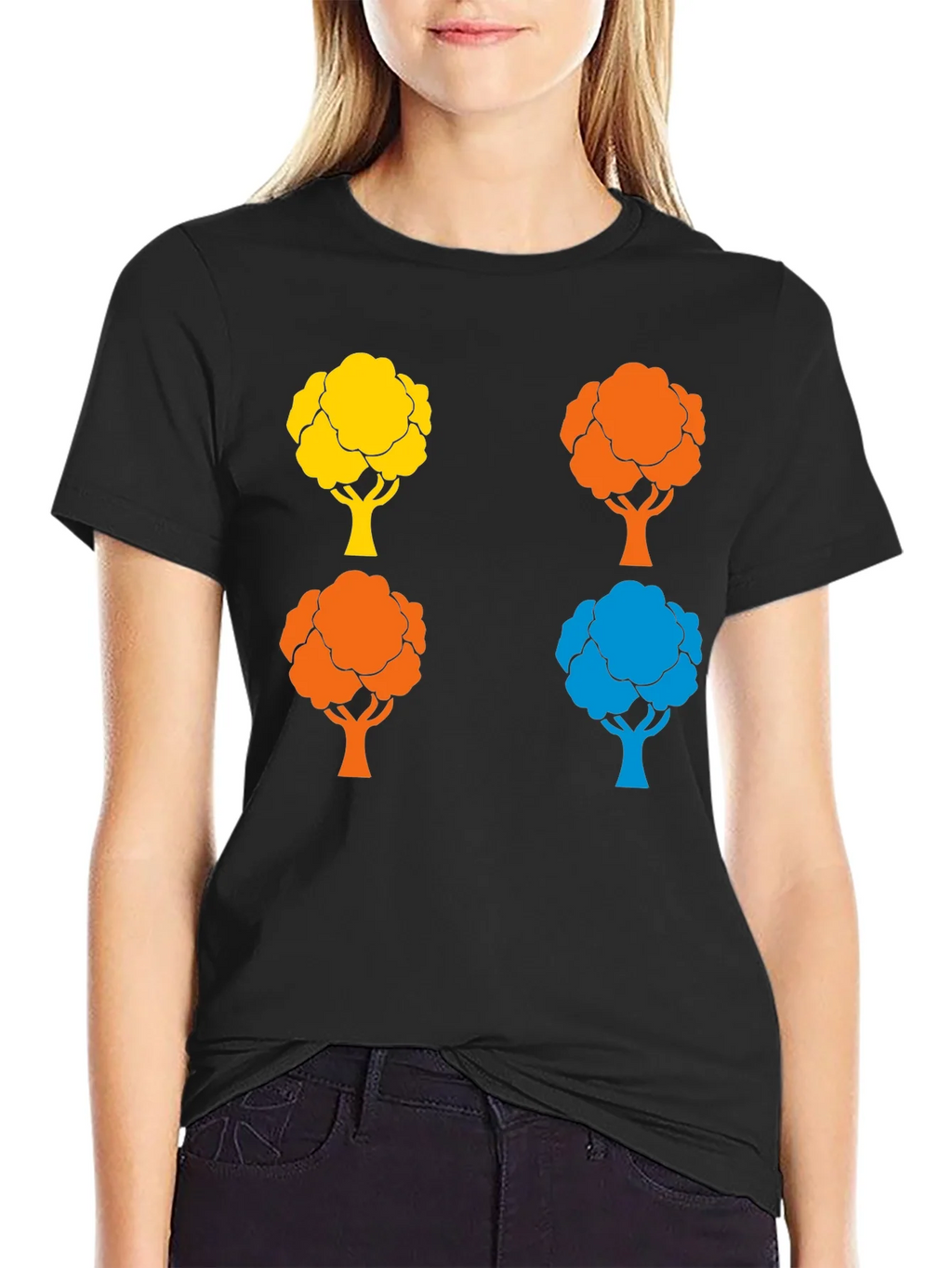 Colorful Tree Graphic Print Crew Neck T-Shirt product image 2