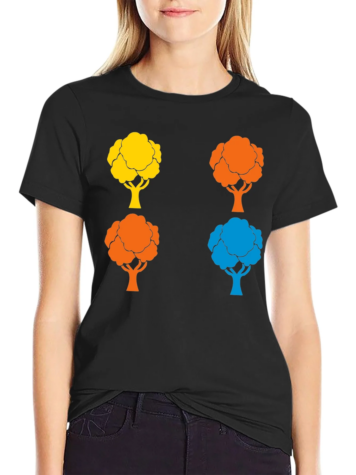 Colorful Tree Graphic Print Crew Neck T-Shirt product image 2