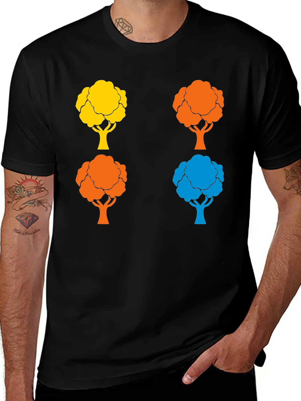 Colorful Tree Graphic Print Crew Neck T-Shirt product image 1