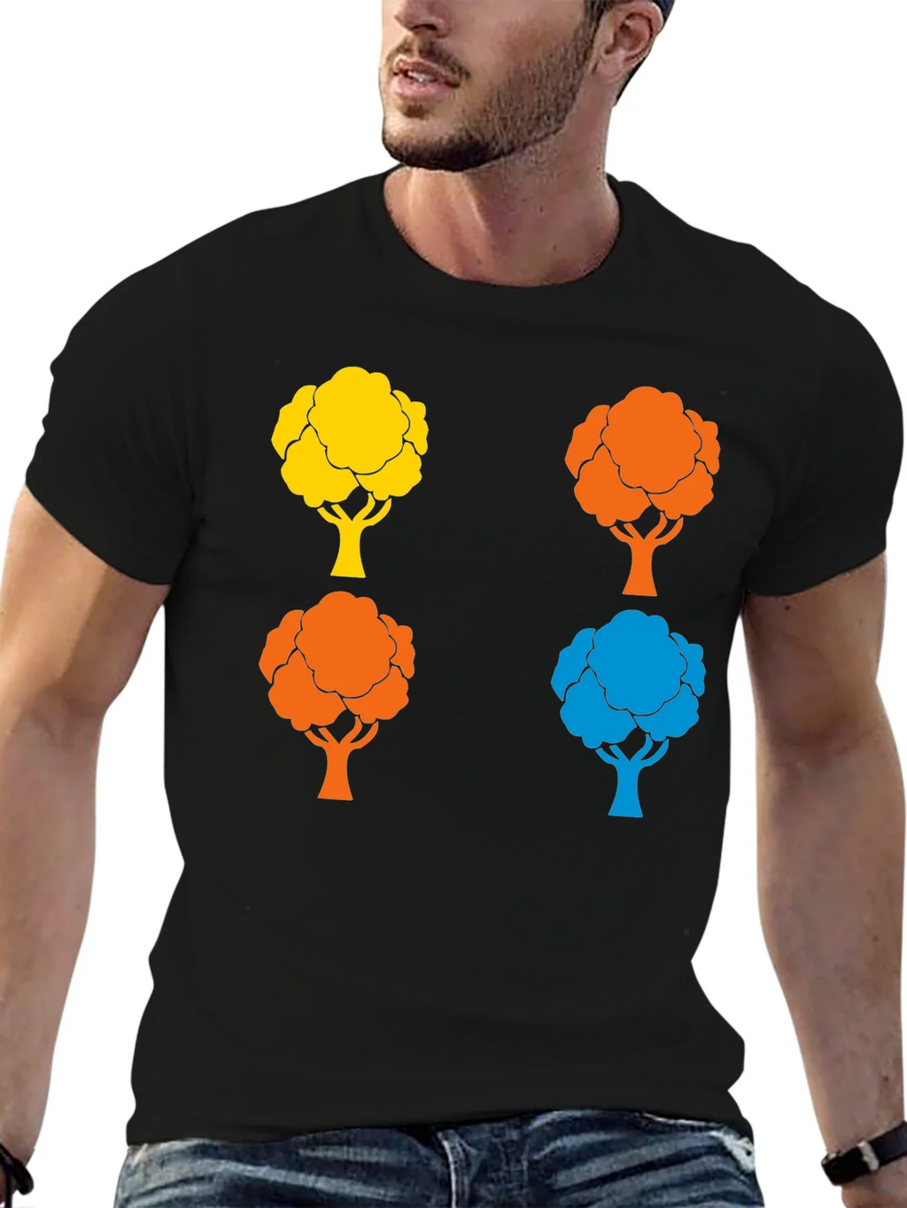 Colorful Tree Graphic Print Crew Neck T-Shirt product image 6