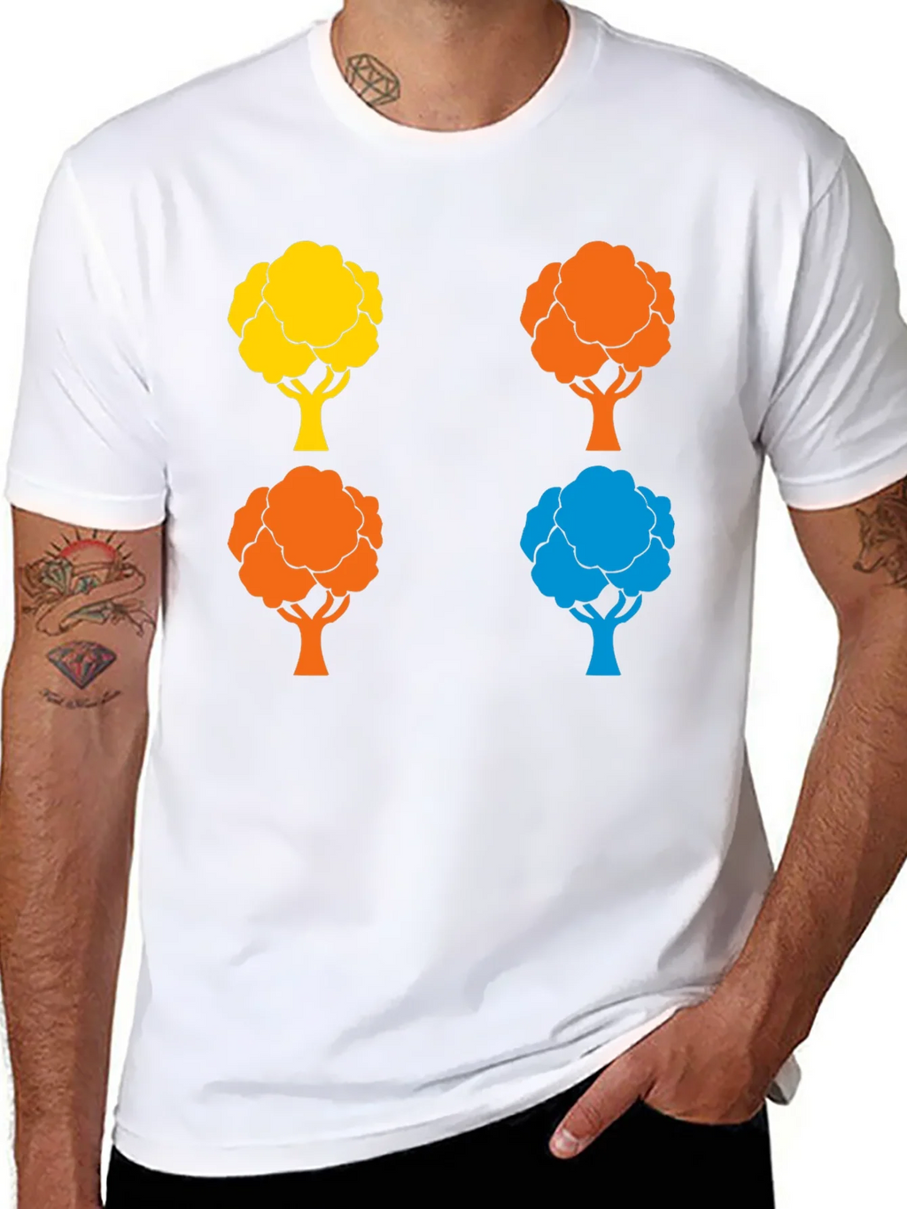 Colorful Tree Graphic Print Crew Neck T-Shirt product image 7