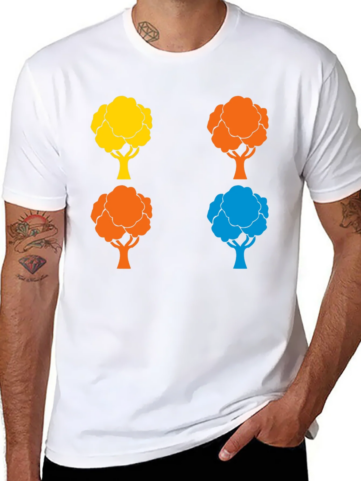 Colorful Tree Graphic Print Crew Neck T-Shirt product image 7