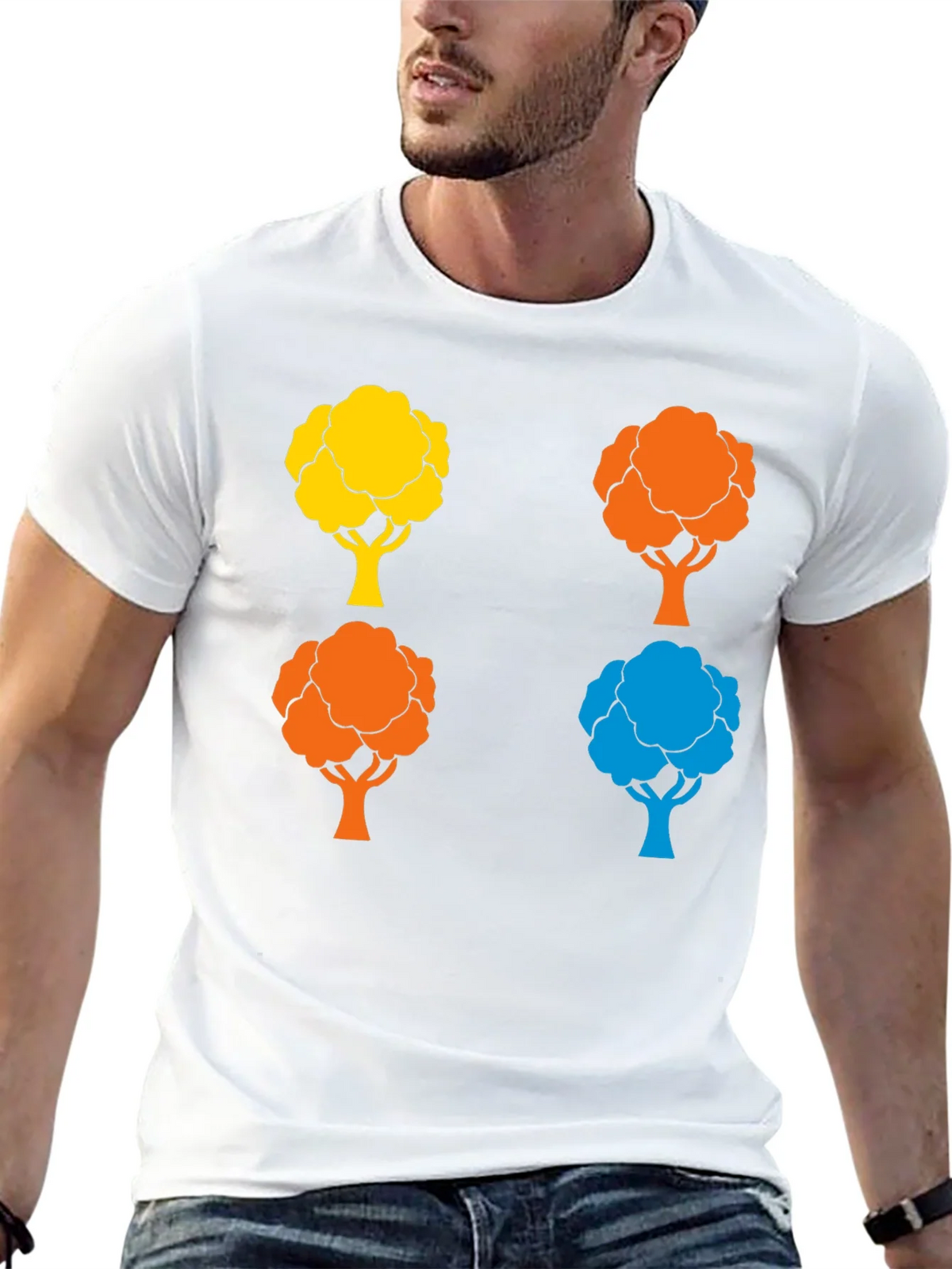 Colorful Tree Graphic Print Crew Neck T-Shirt product image 12