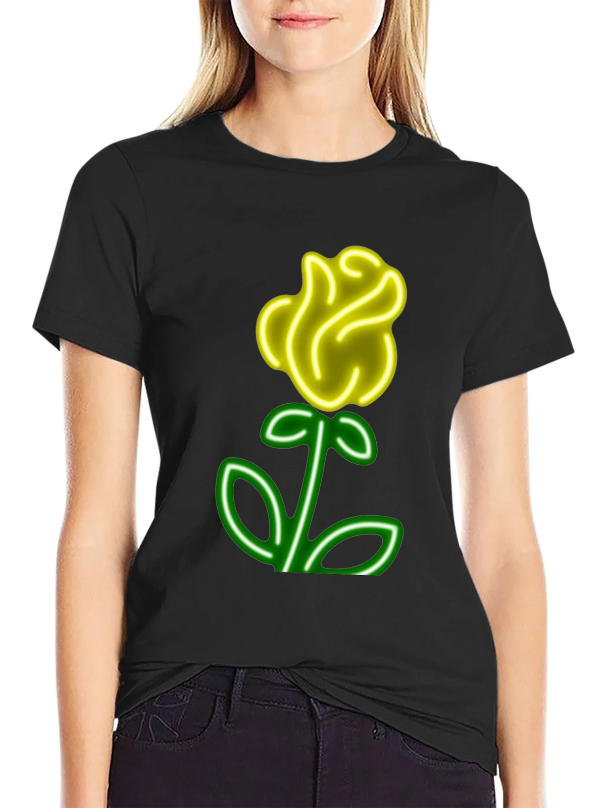 Neon Rose Graphic T-Shirt - Cool Casual Wear product image 2