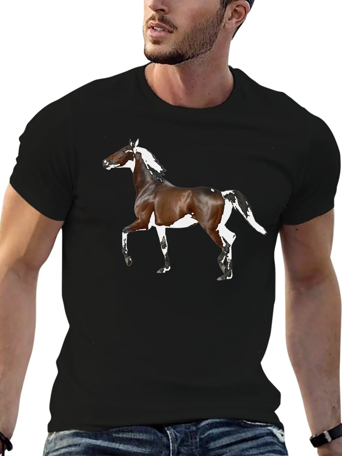 Horse Graphic Tee - Black Cotton T-Shirt product image 4