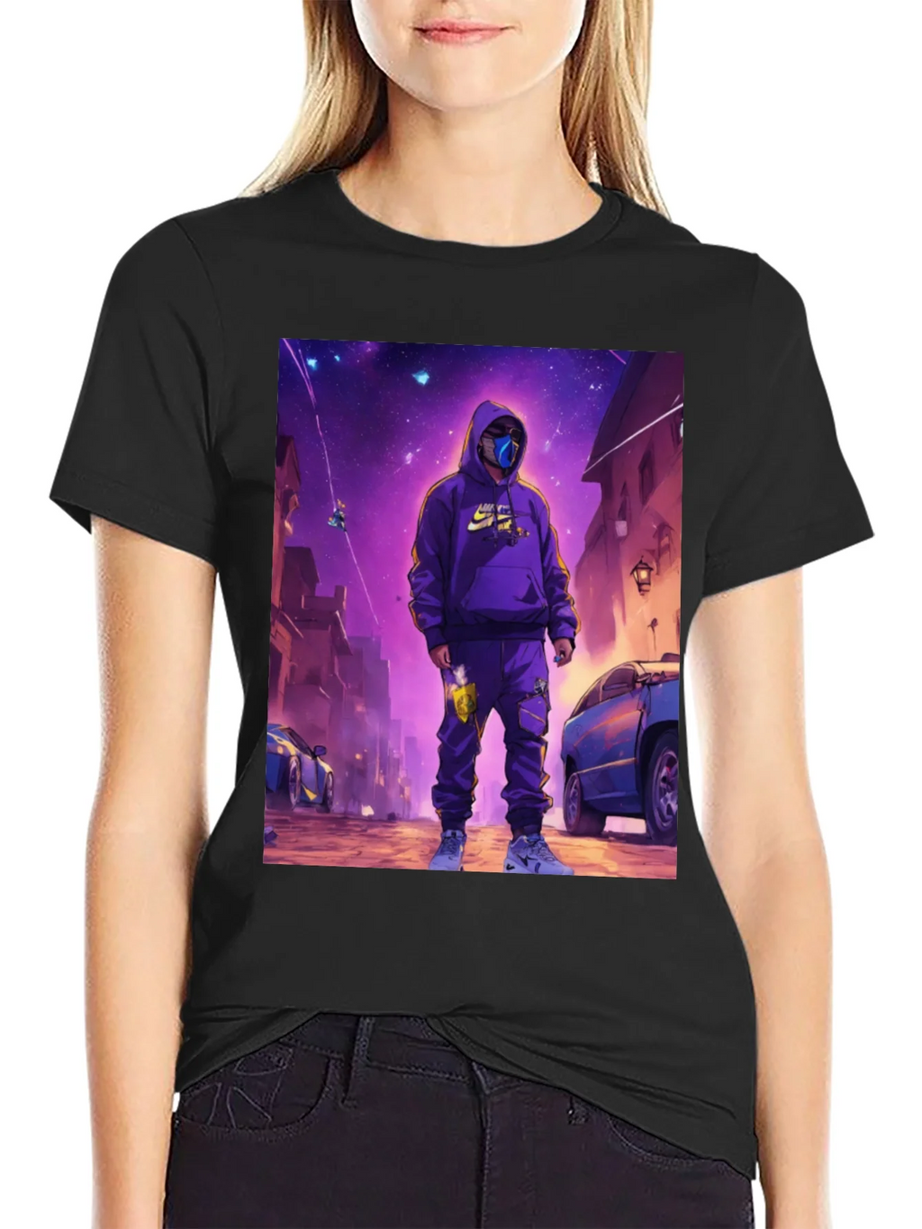 Black T-Shirt with Urban Galaxy Graphic product image 1