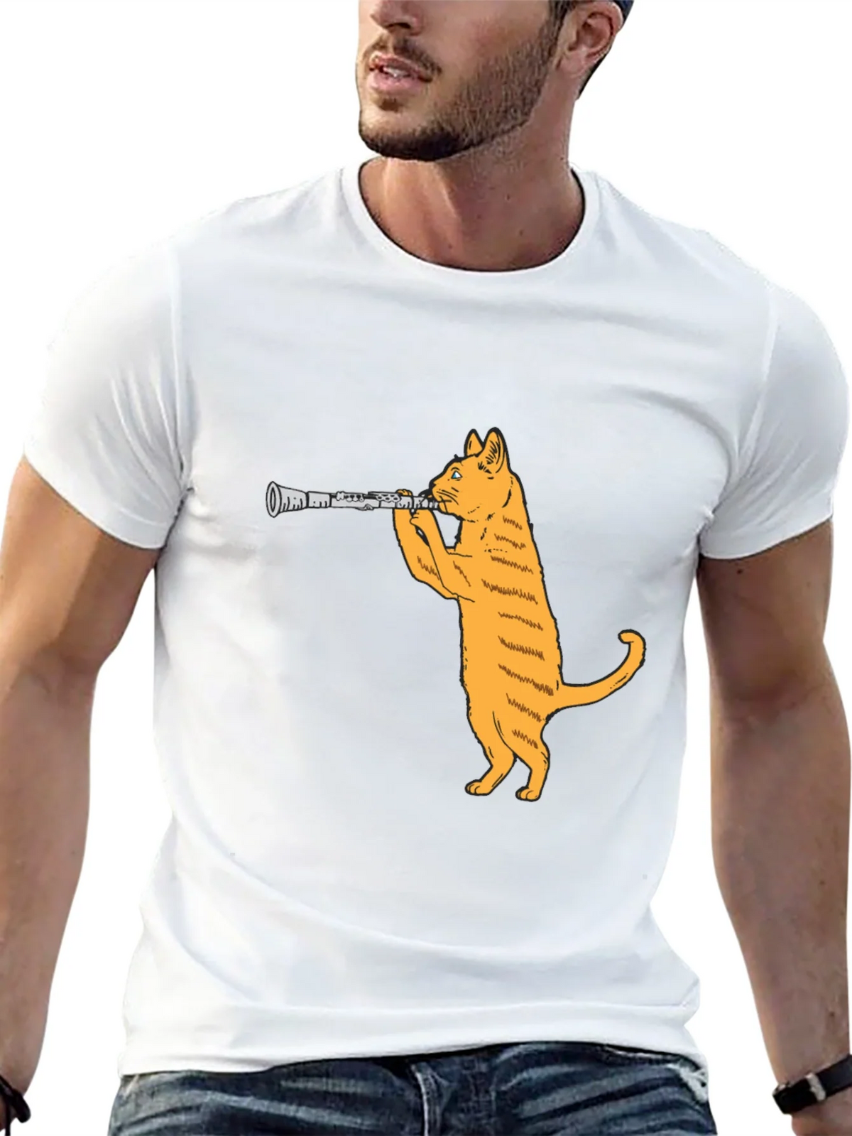 Cat Clarinet Black T-Shirt product image 12