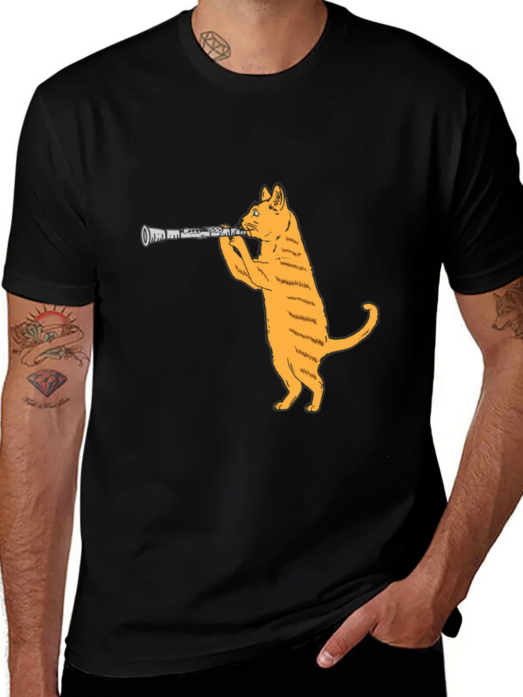 Cat Clarinet Black T-Shirt product image 1