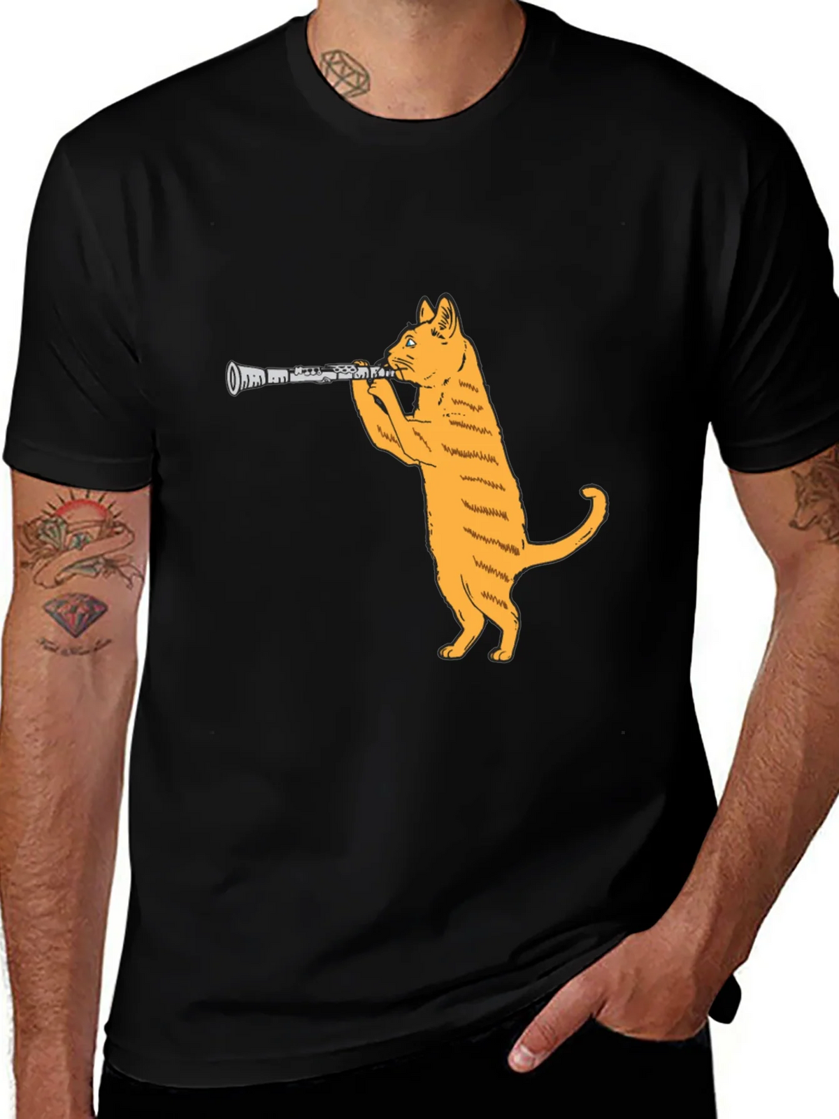 Cat Clarinet Black T-Shirt product image 1