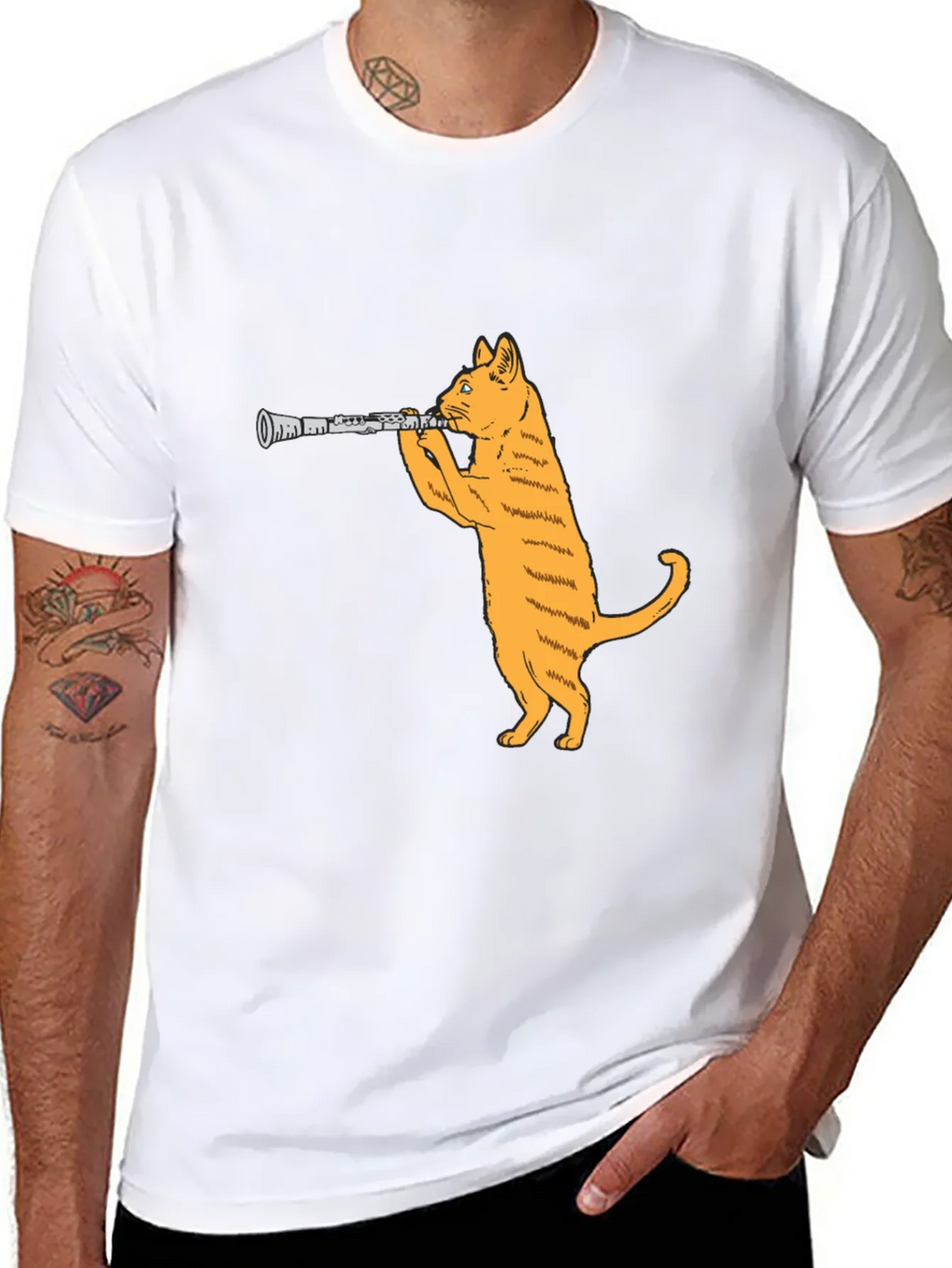 Cat Clarinet Black T-Shirt product image 7