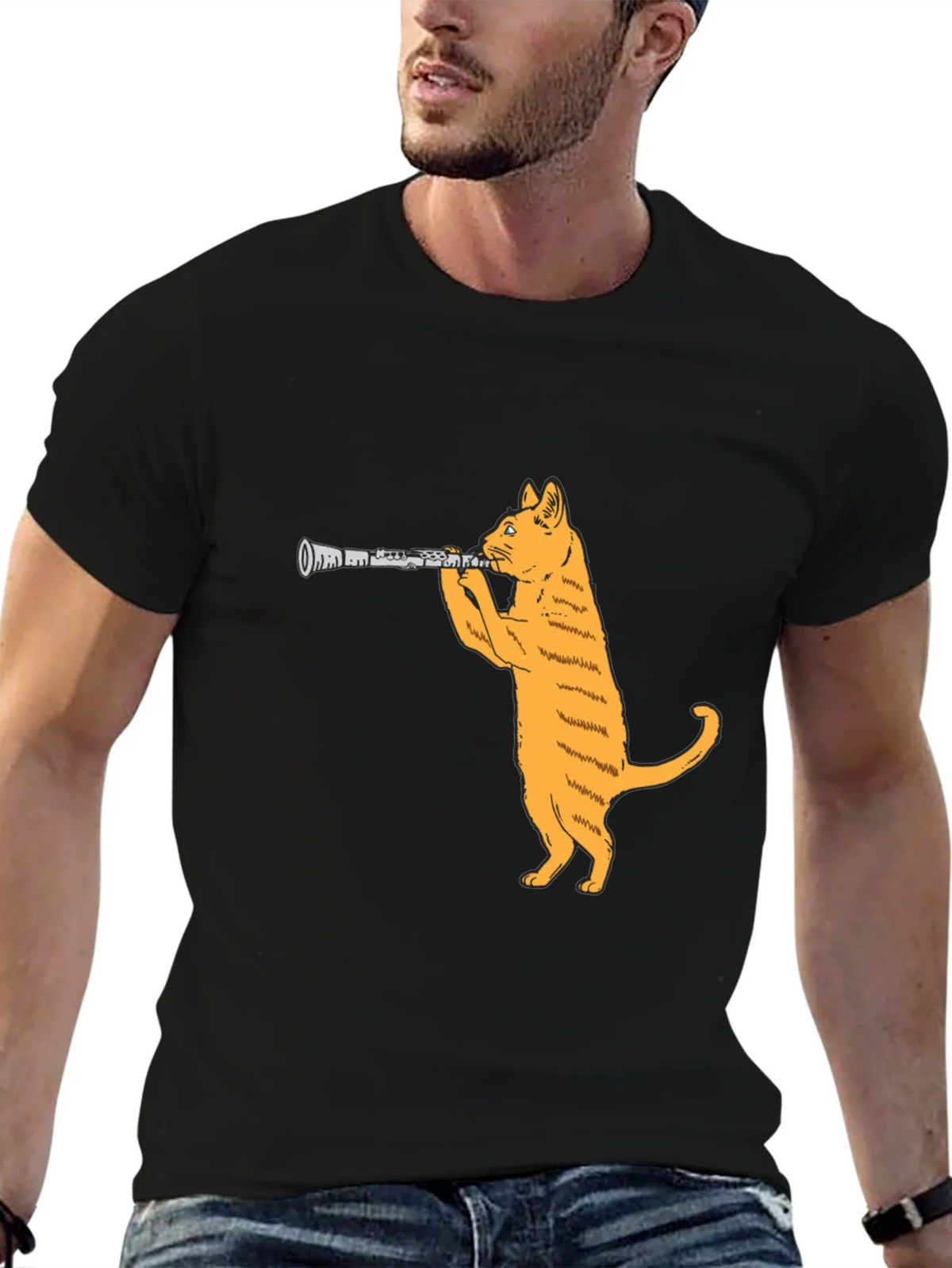 Cat Clarinet Black T-Shirt product image 6
