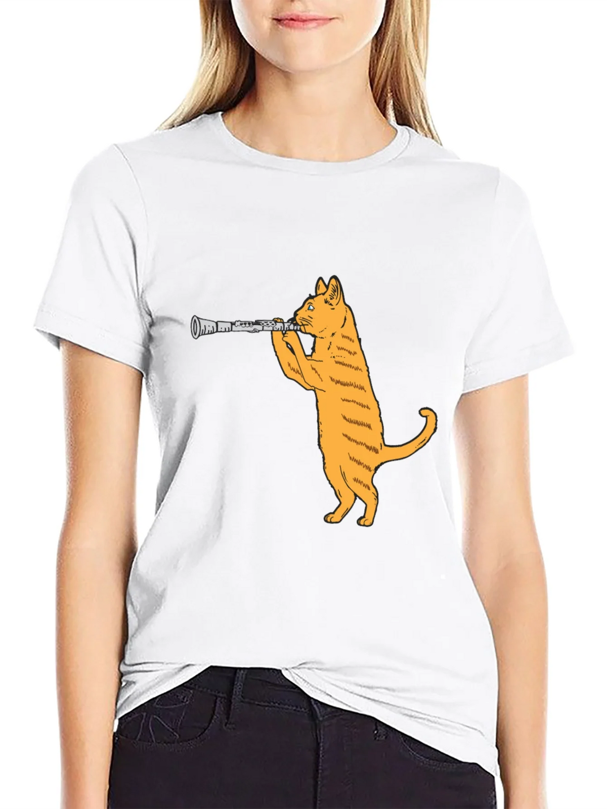 Cat Clarinet Black T-Shirt product image 8