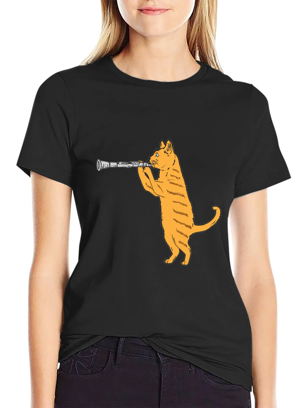 Cat Clarinet Black T-Shirt product image 2