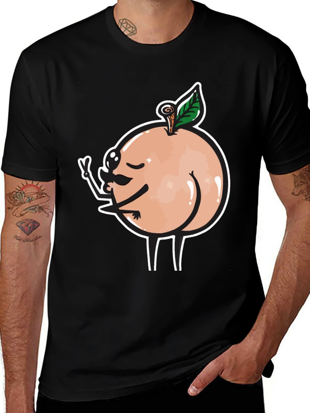 Funny Peach Butt Graphic Black T-Shirt product image 1