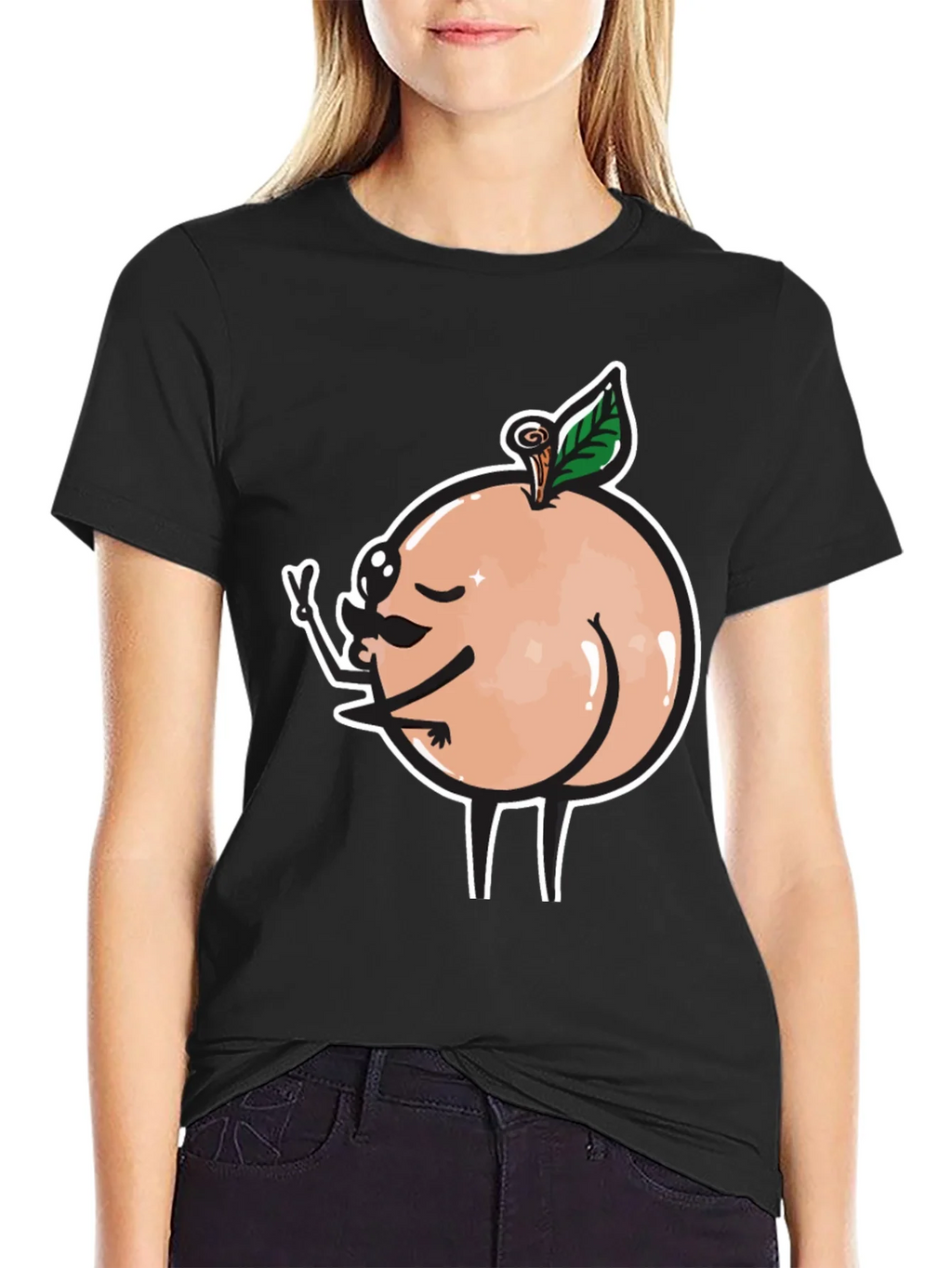 Funny Peach Butt Graphic Black T-Shirt product image 2