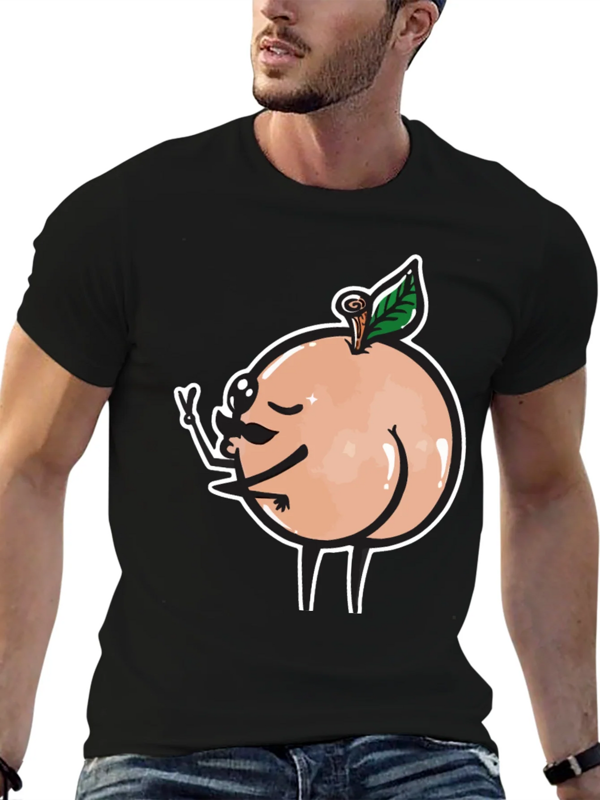 Funny Peach Butt Graphic Black T-Shirt product image 6