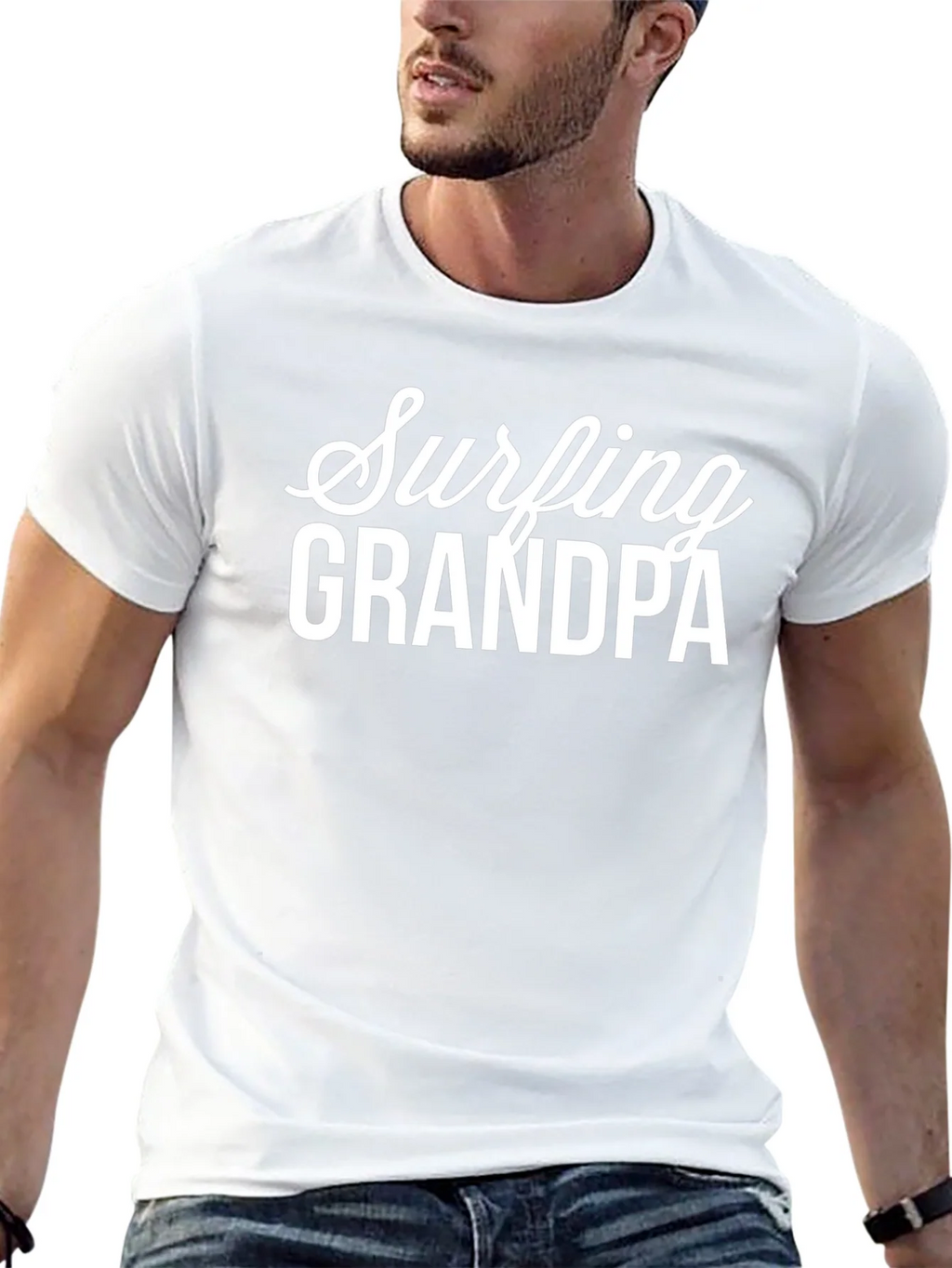 Surfing Grandpa Black Graphic T-Shirt product image 6