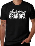 Surfing Grandpa Black Graphic T-Shirt product image 1
